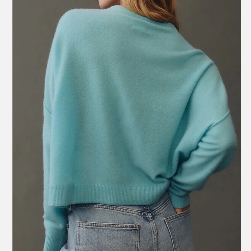 Anthropologie The Alani‎ Cashmere Mock-Neck Sweater by Pilcro Aqua XXS NWT